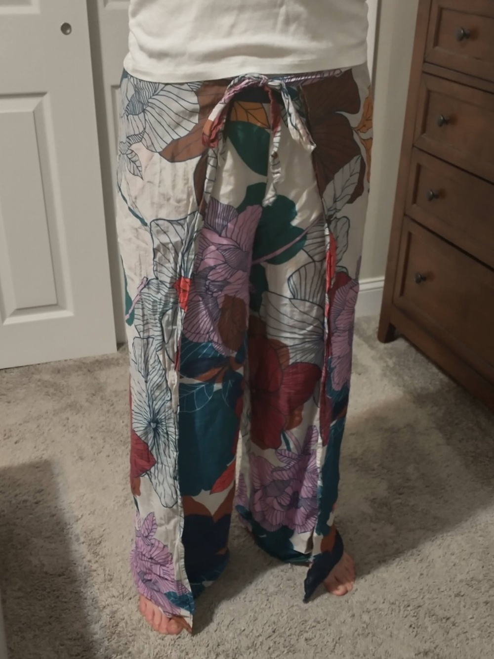 30% Silk Colorful Flower Design Pants Wrap with drawstring